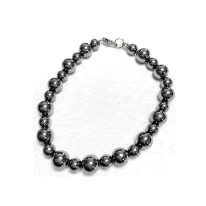 Beaded Bracelet About 7.5 in Gunmetal Gray Black Graduated Round Metallic Beads